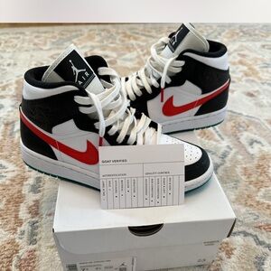 Nike Air Jordan 1 Mid Black White Red Sneakers